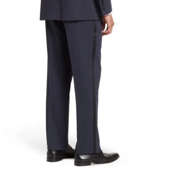 Nordstrom Rack Mens Trim Fit Navy Blue Tuxedo Dress Pants Size 42 NWT Raw Hem - Picture 2 of 14